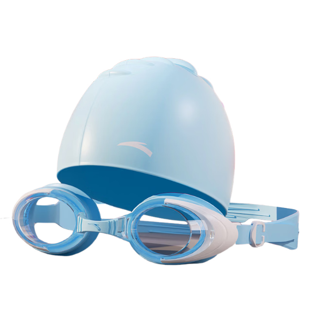 ANTA Kids Swimming Goggles and Swim Cap Set, Unisex Children Anti-Fog Waterproof Protective Professional Training Swim Gear