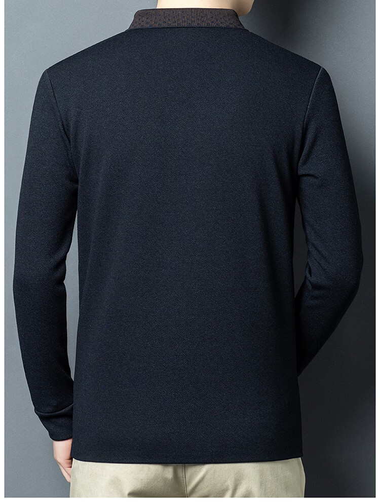 Edenbo Long Sleeve Fleece-Lined Polo Shirt Men Autumn Winter Warm Commuter Top Dark Blue 175/92A (XL) 17