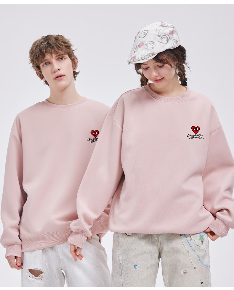 Charles Heart Sweatshirt Unisex Couple Casual Crewneck Love Heart Print Loose Fit Youth Simple Top Khaki 2XL 4