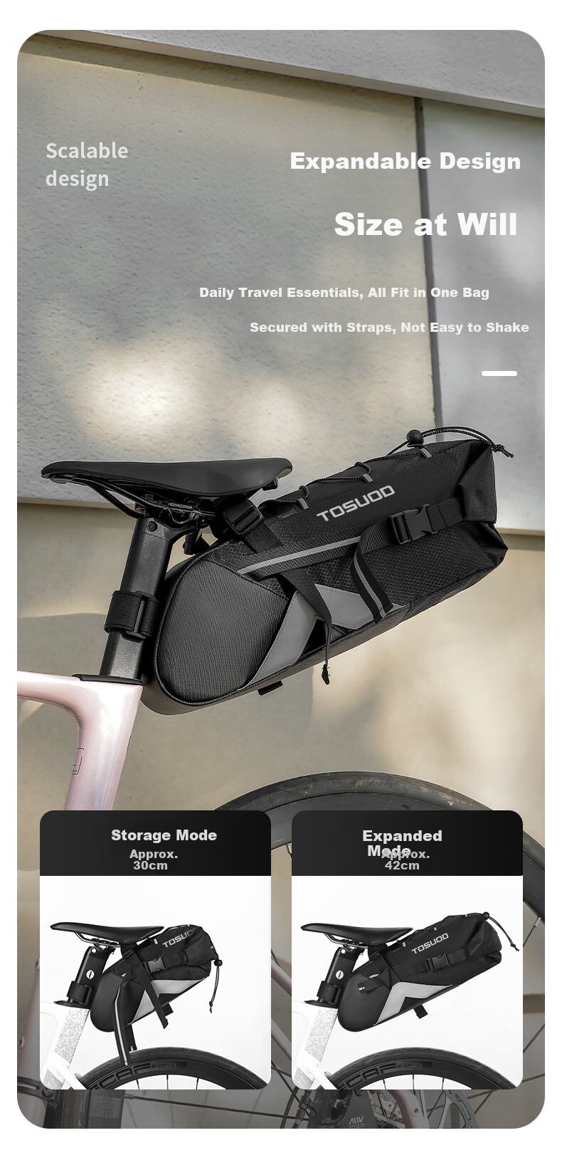 TOSUOD Road Bike Saddle Bag Large Capacity Waterproof Seat Pack for Long-Distance Cycling on Sichuan-Tibet Route Mountain Bike Tool Storage Bag 5