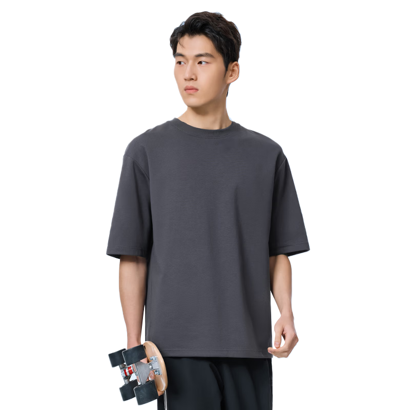 CAMEL Quick-Dry Short Sleeve T-Shirt Men Casual Loose Solid Color Cotton-Feel Top C16BARLG019 Dark Gray S