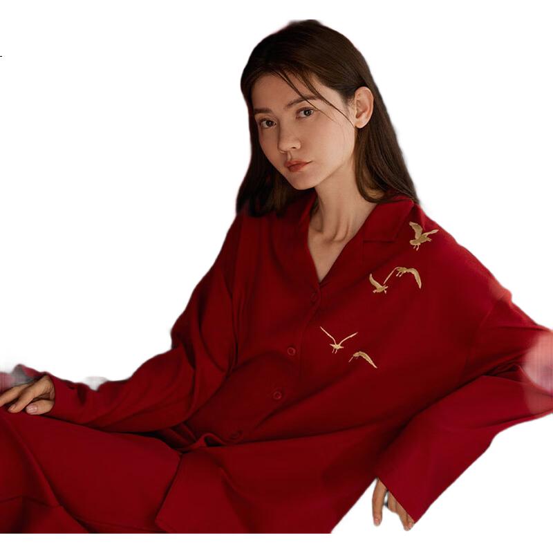 Caramella Men's Red Homewear Autumn Winter Soft Cotton Pajama Set Couples Festive Wedding Sleepwear