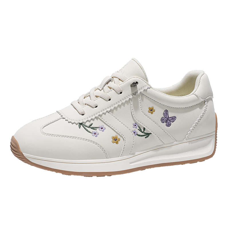 Zulijian Elderly Shoes [520 Gift for Mom], Casual Women's Shoes, Mom Shoes, Embroidered White Sneakers, 86030K Beige, Size 40