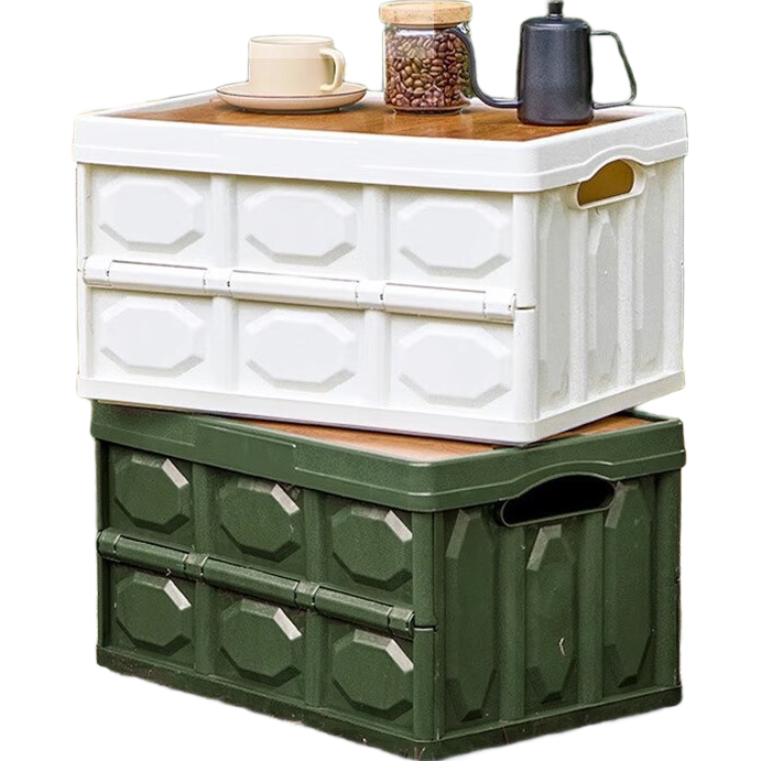 Siwangongli Outdoor Camping Storage Box, Large Size, for Home And Car Use, Multifunctional, Wooden Lid, Foldable, Plastic Wardrobe Organizer Box