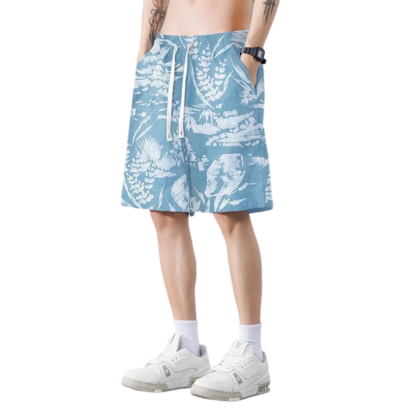 JEANSWEST OUTDOOR Men's Shorts, Summer Casual Mid-Length Pants, Breathable Thin Loose-Fitting Knee-Length Shorts, Beach Shorts, Blue, 3XL