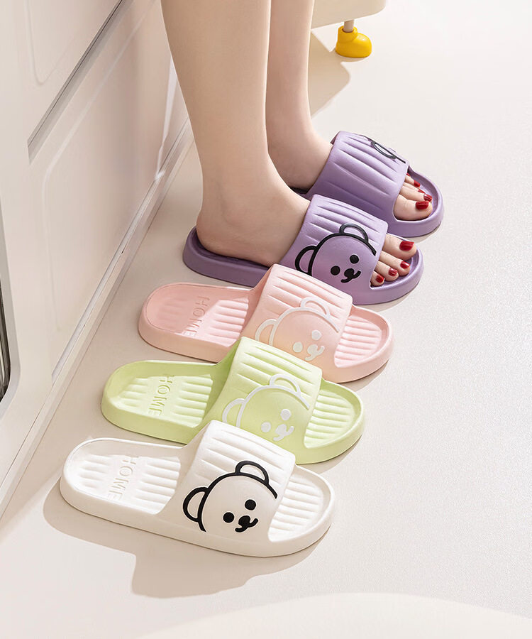 CXOCSI Men's EVA Thick Sole Home Bathroom Non-Slip Cartoon Couple Slippers Black Size 40-41 16