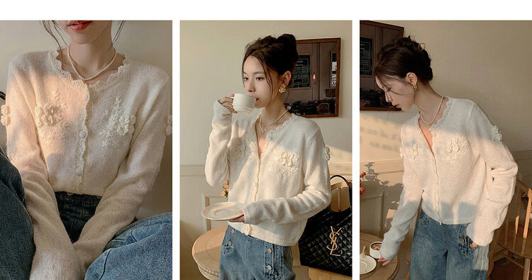 MT [Qiju Yunxu] Spring Gentle Style 3D Crochet Cardigan with Decorative Edging Soft Knit Women's Top 6
