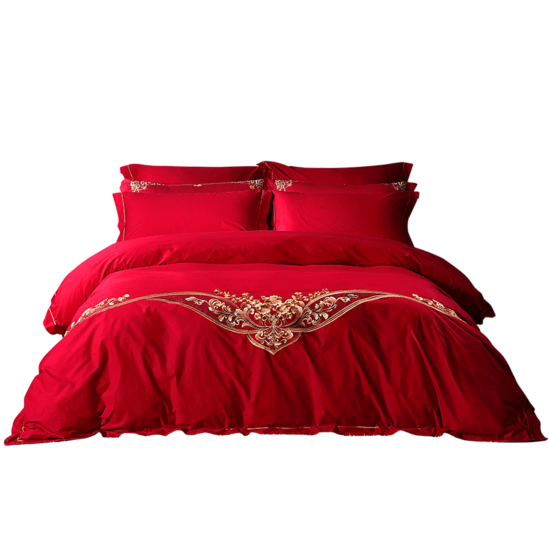 Shuixingjiafang Wedding Bedding Set Four Pieces Red Pure Cotton Bed Sheet Duvet Cover New Marriage Gift Embroidery 1.5m Bedding