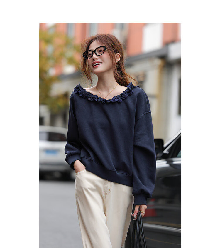 MT 【Comfort Cloud Cotton】Spring Elegant Off-Shoulder Lace Trim Loose Casual Women's Sweatshirt 9