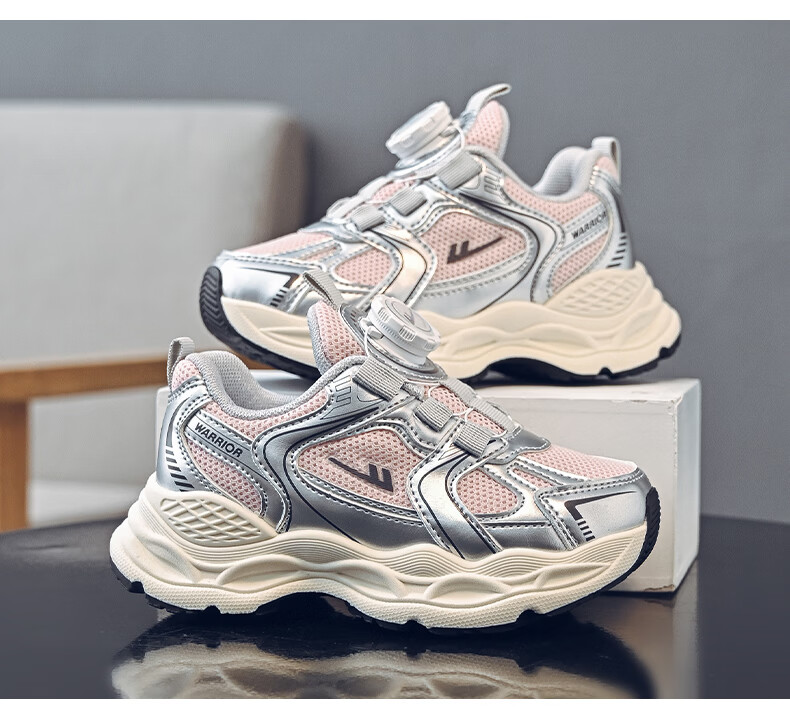 Warrior Kids Sports Shoes Girls Casual Soft Sole Dad Shoes Boys Lightweight Running Shoes WZ-1902 Pink Silver Gray Size 33 7