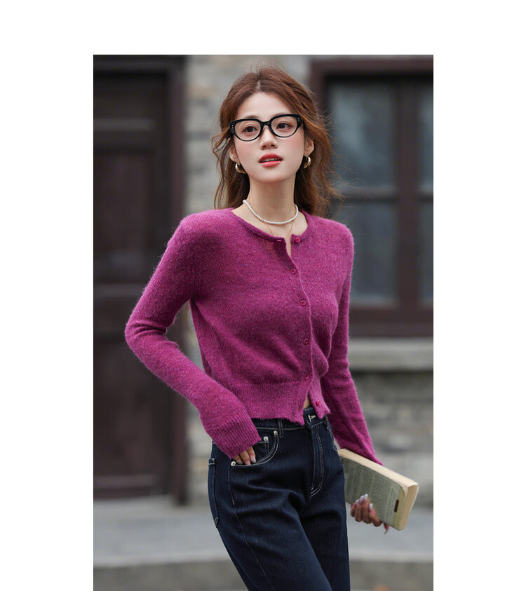 MT Soft Wool Blend Spring Romantic Crew Neck Slim Knit Cardigan for Petite Women 10