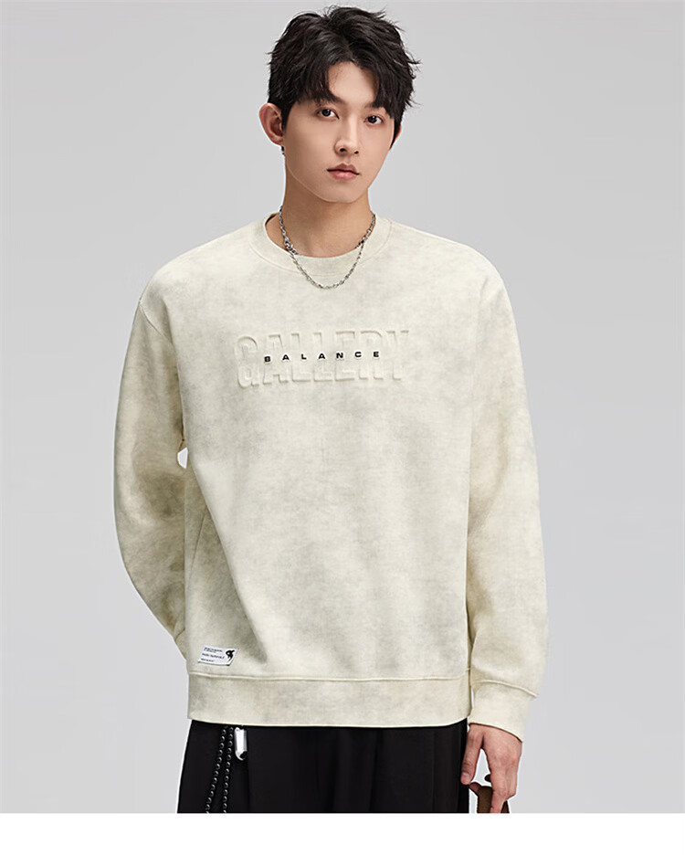 MARK FAIRWHALE Tie-Dye Sweatshirt Men Spring Trendy Brand Crewneck Heavyweight Long Sleeve T-Shirt Base Layer Rock Gray 3XL 21