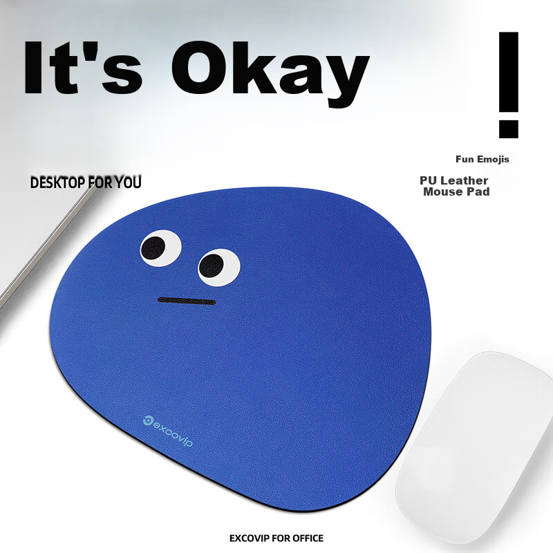 EXCO Casual Round Triangle Leather Small Mouse Pad Portable Mini Mouse Pad Small Mat Convenient to Carry Mini Office Ultra Small Cute Blue 0590 1