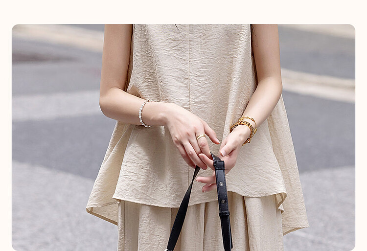 Demana [Simple Heart] Summer Cool Sensation Artistic Style Set Sleeveless Top Elastic Waist Casual Pants Two-Piece Set for Women 4