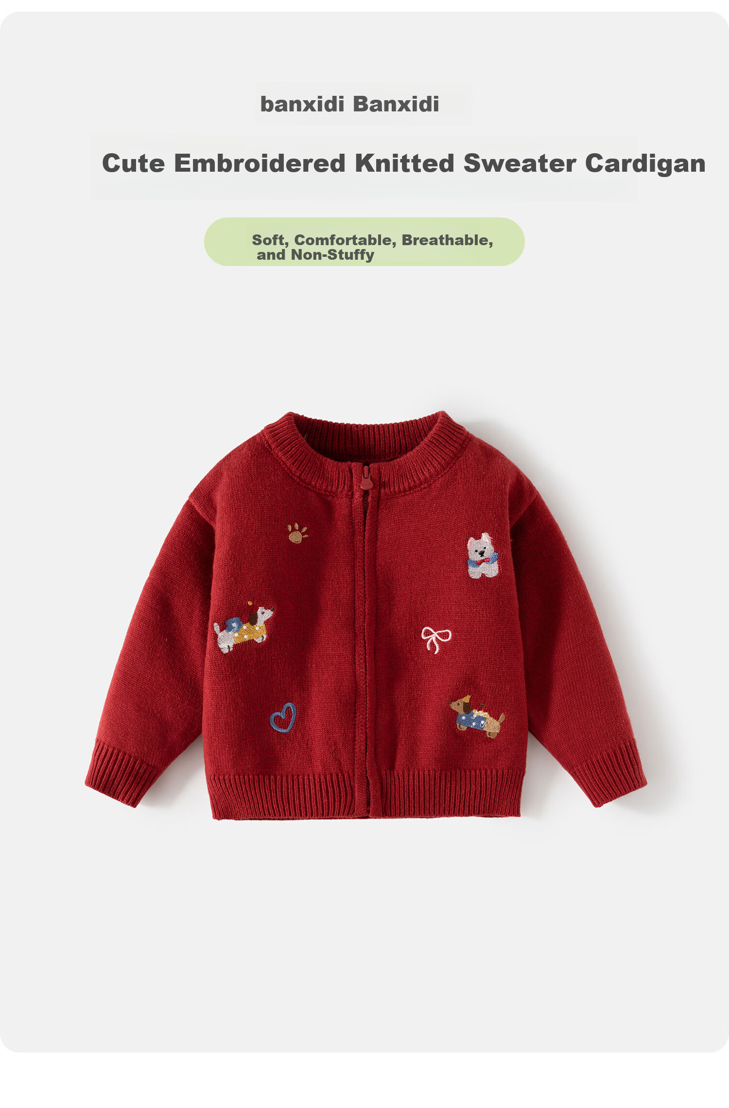 Banxidi Children's Sweater Spring and Autumn Girls' Cardigan Baby Knitwear Boys' Red Year Clothing Inner Layer Spring Jacket 1