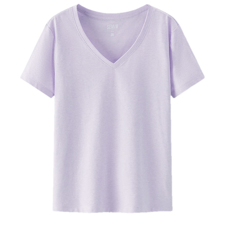 Semir Women's Short-Sleeve T-Shirt, Cool-Feeling Antibacterial Regular Shoulder Slim Fit, Summer 2026 Slimming V-Neck White Base Layer, 109326100002