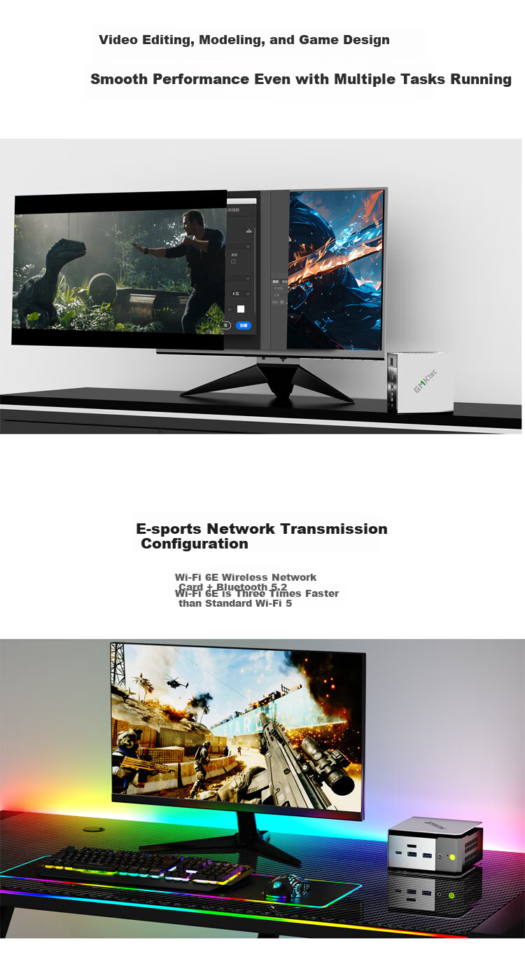 GMK M8 Ryzen R5 6650H Mini PC High-Performance Gaming Office Desktop Media Mini Host Oculink External GPU Dock Independent Graphics Card 13