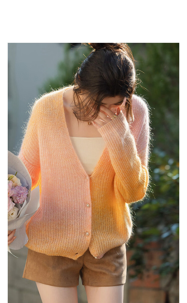 Demana Spring Irregular Gradient V-Neck Slim Knit Cardigan with Wool and Mohair for Petite Women 11