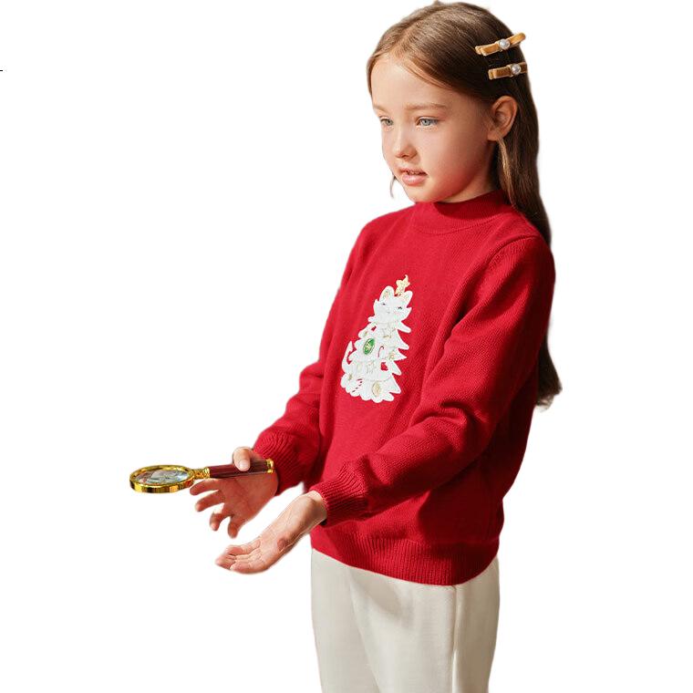 David Bella Girls' Fleece-Lined Red Knitted Sweater Thickened Winter Christmas New Year Dress