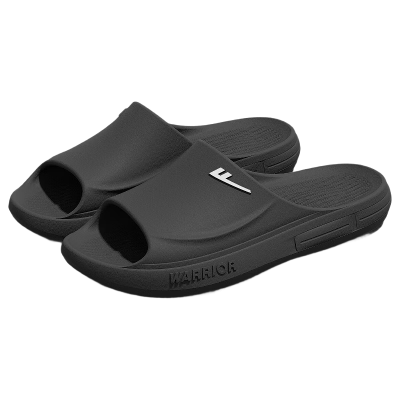 Warrior Men's Sports Slippers Outdoor Non-Slip Beach Sandals Home Bathroom Shower Flip Flops 0665 Black Size 42-43