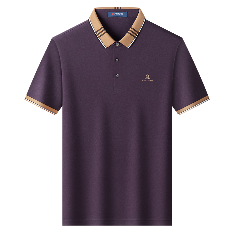 MONTAGUT Men's Short-Sleeve Spring And Summer Business Polo Shirt, Contrasting Color Jacquard T-Shirt, Father's Day Gift, Deep Purple, Size M