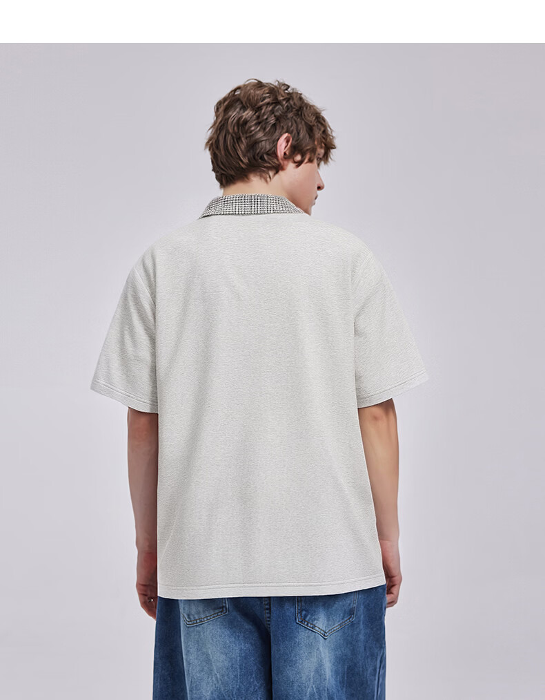 Charles Peach Heart Summer Small Heart Color-Block Breathable Cotton-Padded Couple Casual Unisex Short Sleeve Polo Shirt Off-White XS 14