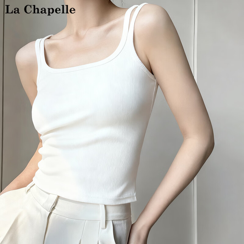La Chapelle Red Women's Summer Camisole with Built-in Bra, Black, Size M