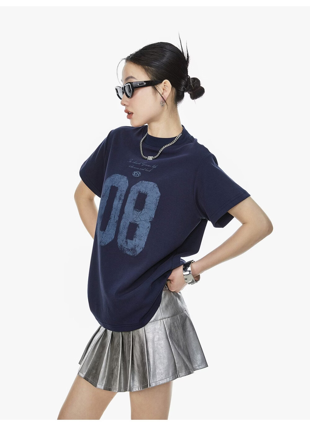 ICH MODE Women's American Slim Fit Shoulder T-Shirt 2026 Summer New Printed Short Sleeve Sports Top White L 30
