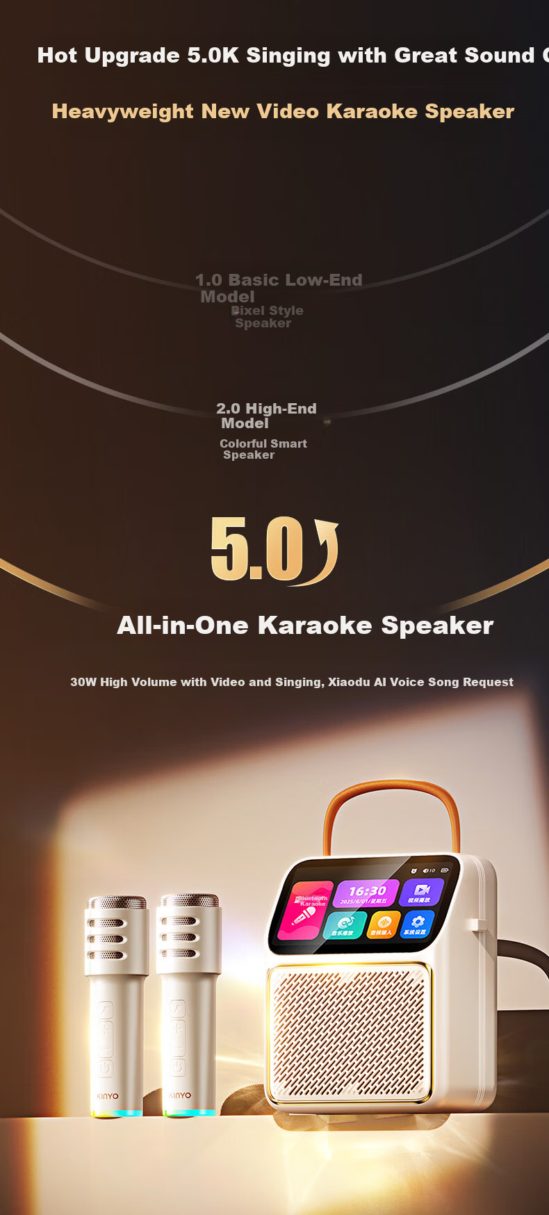 Jinyun (KINYO) [Video Playable] Dynamic Lyrics Karaoke Speaker All-In 2026 New Home KTV Set, Touchscreen Karaoke, Outdoor Bluetooth Speaker Gift K800V 7