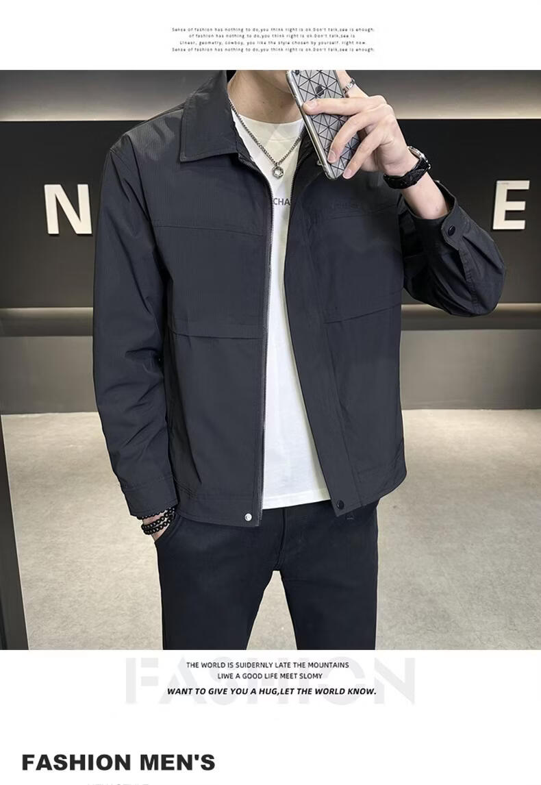 ROMON Men's Jacket Spring Autumn Turn-down Collar Business Casual Workwear Windproof Coat Khaki 3XL 8