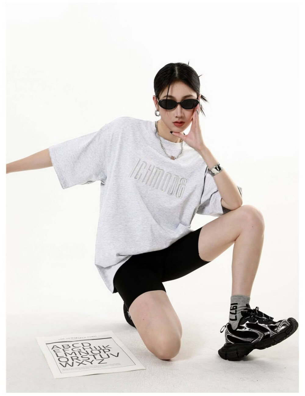 ICH MODE American Vintage Heavyweight Short Sleeve T-Shirt Women Summer New High Street Loose Half Sleeve Top Gray S 27