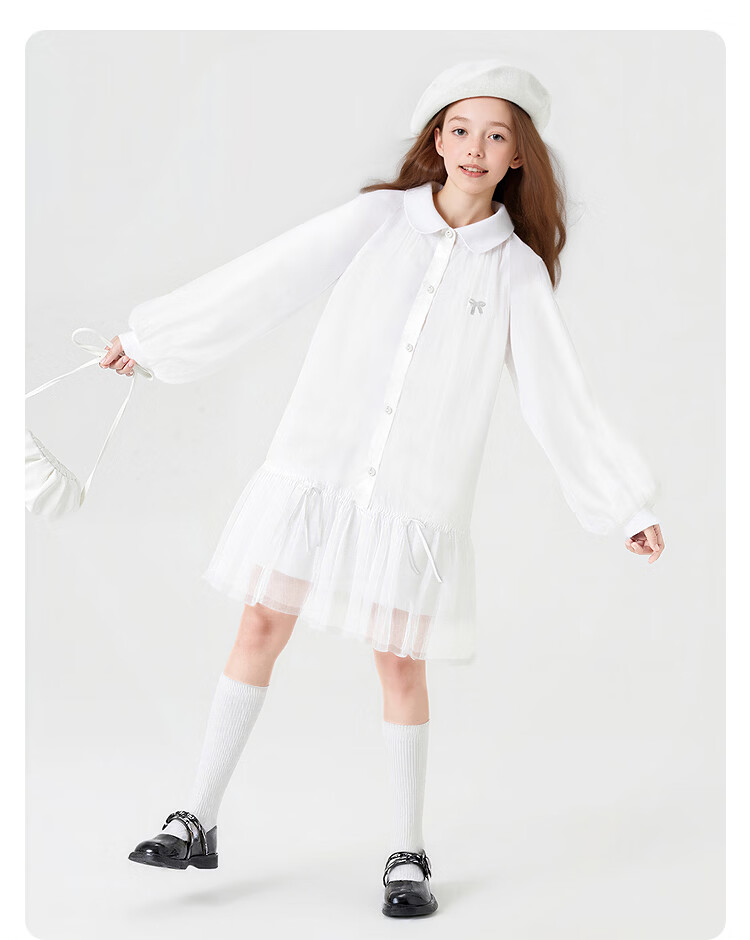 Balabala [balaOne] Kids Children's Dress Girls 2026 New Spring Shirt Mesh Skirt Short Skirt 23