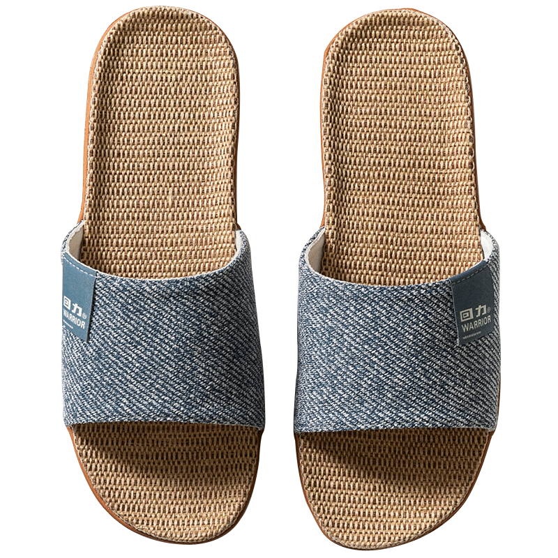 Huili Linen Slippers for Men, Indoor Breathable Non-Slip Odor-Free Couple's Floor Slippers, Blue Size 44-45