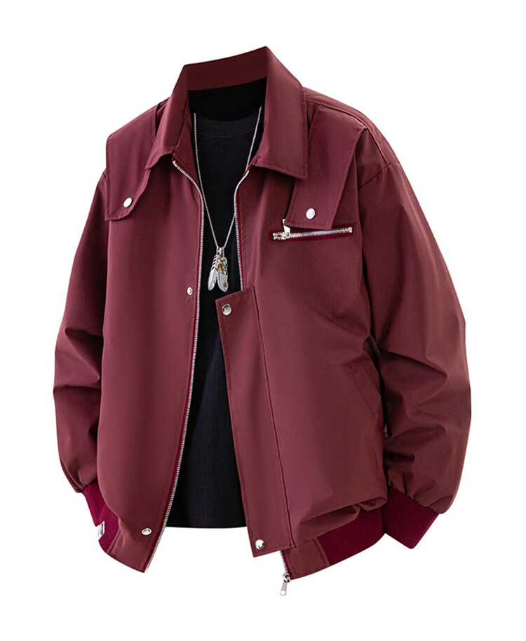 JEEP SPIRIT Men's American Functional Workwear Jacket Spring Premium Baseball Jacket Wine Red 2XL 7