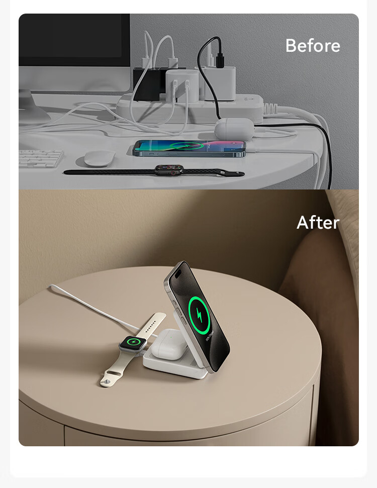ANKER MagGo 3-in-1 15W Magnetic Wireless Charger Foldable for iPhone 17 Pro Max, Apple Watch, AirPods - White 6