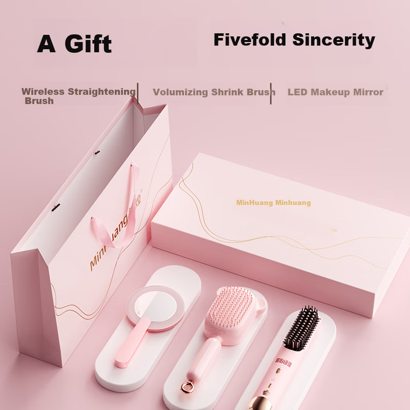 MinHuang Birthday Christmas Gift Box Wireless Cool Air Styling Straightening Brush for Women Mom Girlfriend Friends