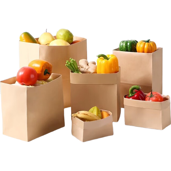 40,000km Thickened Food-Grade Kraft Paper Bag Refrigerator Fruit and Vegetable Storage Bag Bread Oil-Resistant Waterproof Packaging Paper Bag