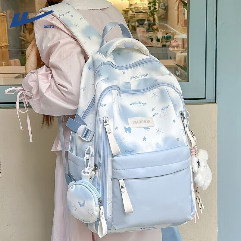Warrior Backpack for Middle School Girls Blue High School Students 2026 New Stylish Large Capacity Lightweight Spine Protection Double Shoulder Bag