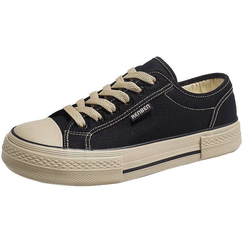 Renben Official Thick Sole Black Brown Canvas Shoes Men 2026 Spring Couple Sneakers Black Brown Size 40 (Men)