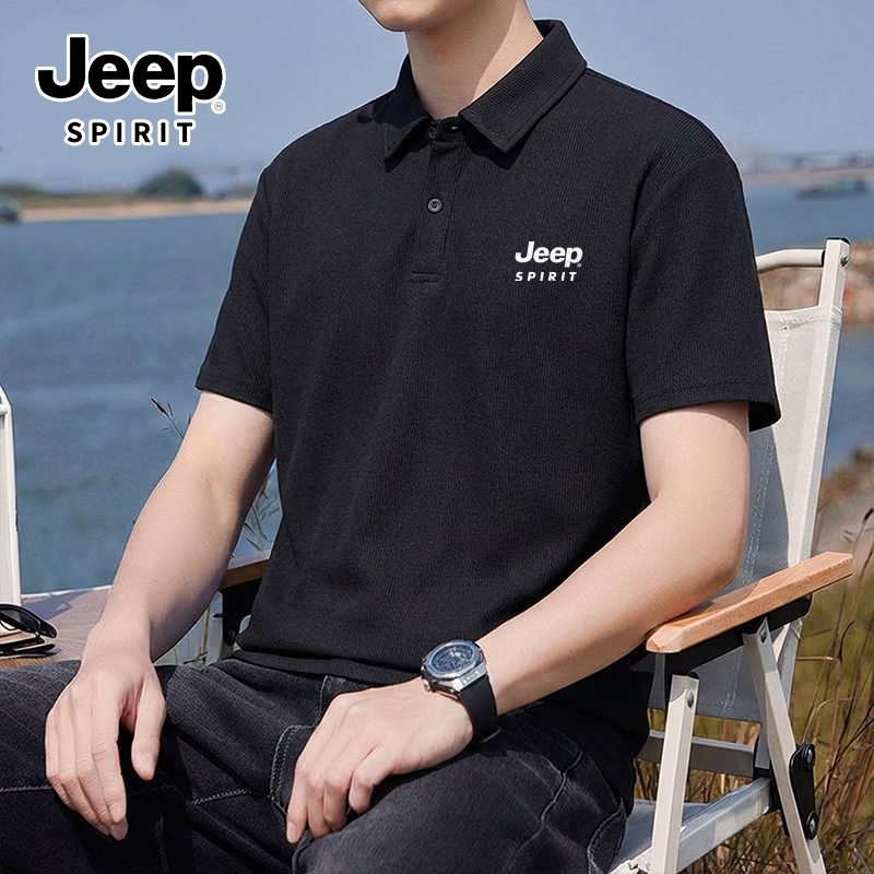 JEEP SPIRIT Men's Short Sleeve T-Shirt Summer Middle-aged Polo Shirt Loose Fit Father's Day Gift Dad Wear
