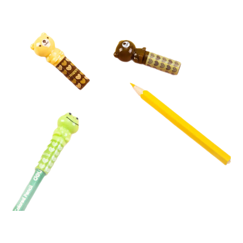 Deli 4-Pack Cartoon-Shaped Pencil Extenders / Pencil Grips, Shockproof Pencil Covers, 0 Random Colors