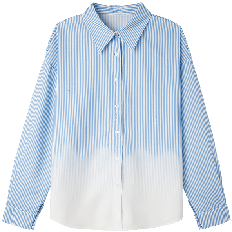 Demana [Smart Sister] Spring Retro Gradient Stripe Shirt Lapel Loose Petite Women's Top