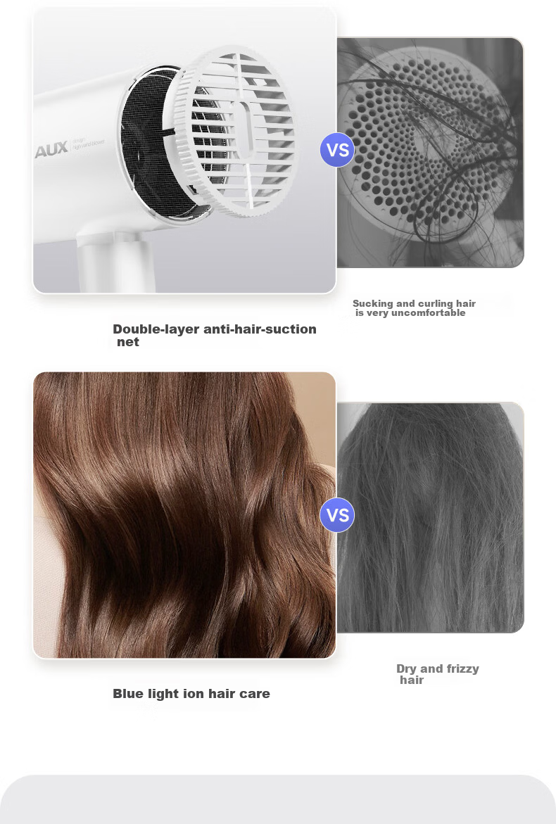 AUX Hair Dryer Home Use Quiet Negative Ion High Power Damage-Free Fast Drying Foldable Portable Hair Dryer for Men and Women Annual Meeting Gift 8
