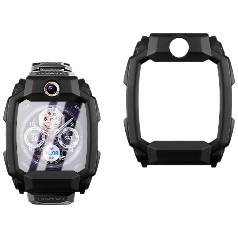 Chensong Compatible Little Genius Z8 Protective Case and Tempered PC Film Integrated Children's Watch Z8 Upgrade Full Coverage Shockproof Protective Shell Youth Black