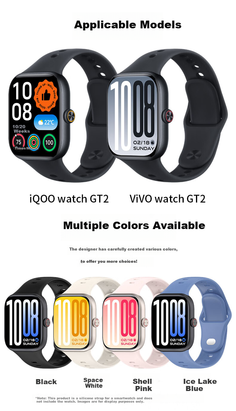 KMaxAI Silicone Strap for vivo WATCH GT 2 iQOO GT 2 Dopamine Sports Watch Band Women's Colorful Fresh Replacement Black 1