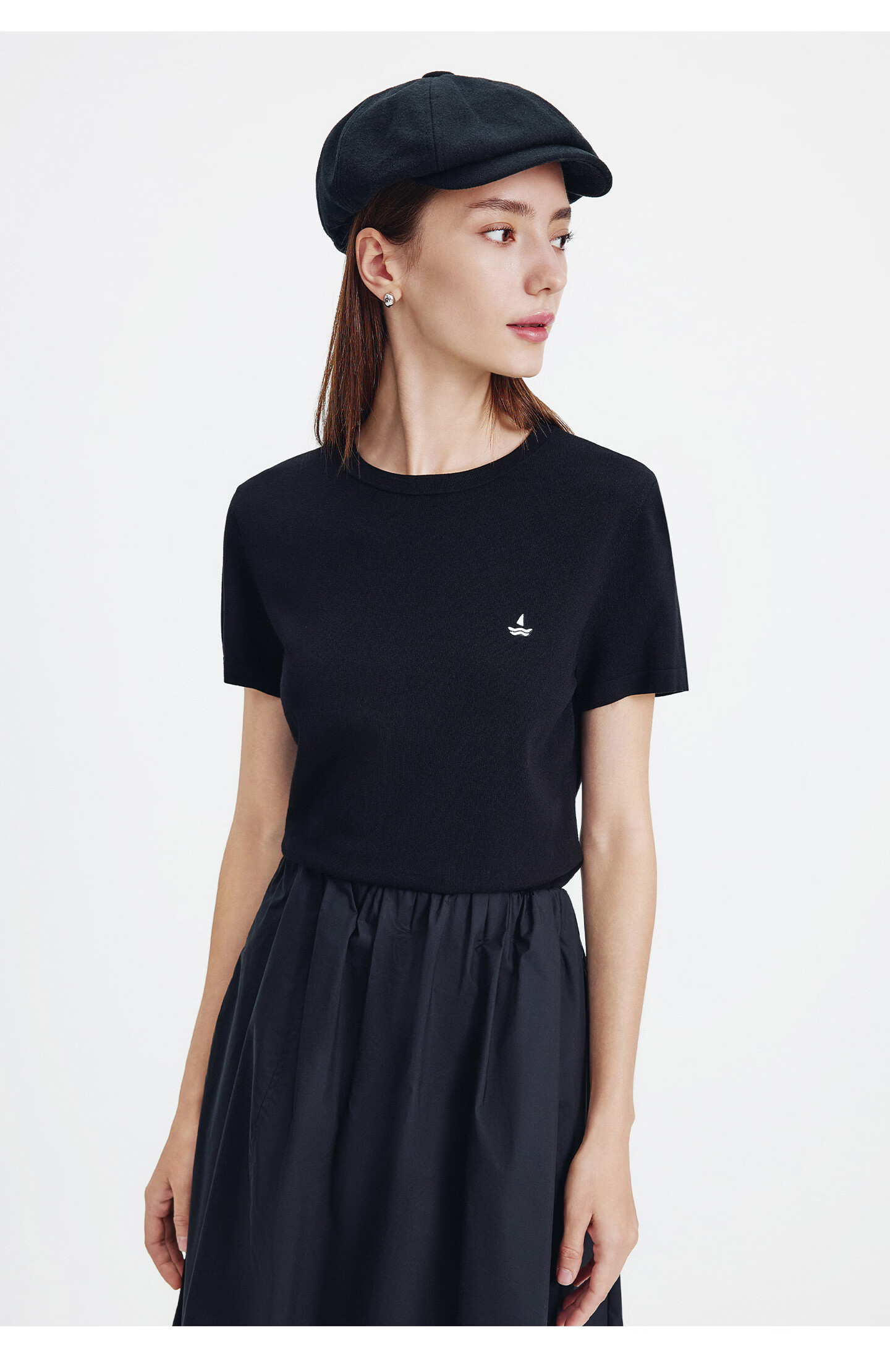 Navigare Small Sailboat Basic Short Sleeve T-Shirt Women 2026 New Round Neck Solid Color Knit Top 2325506507 62