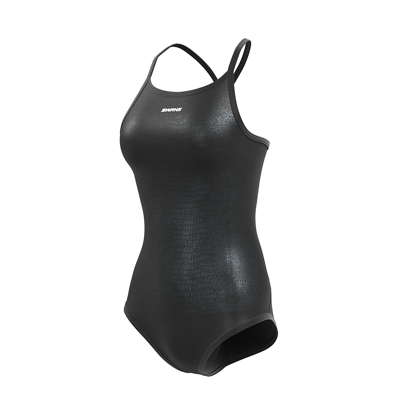 SWANS Women's One-Piece Triangle Swimsuit Professional Training Chlorine-Resistant UV Protection Racing Hot Spring Swimwear Black XL