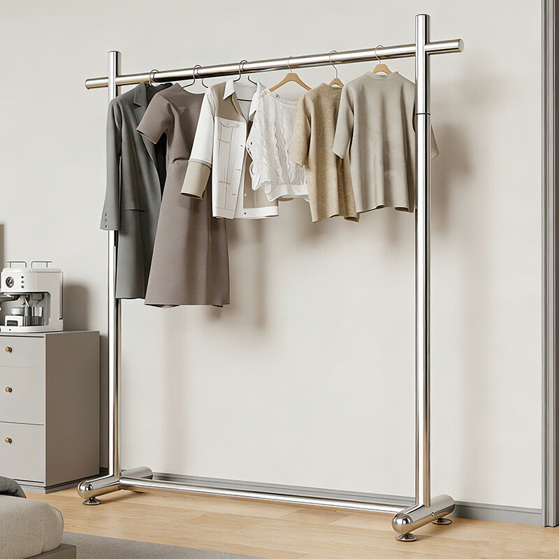 Yaoying YJ11 Stainless Steel Floor Clothes Rack Single Rod Garment Hanger for Bedroom Balcony 120x170cm