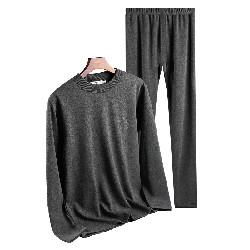 SEPTWOLVES Men's Mid-Neck Thermal Underwear Set, Fleece-Lined Thickened Autumn Top and Bottom Thermal Clothing