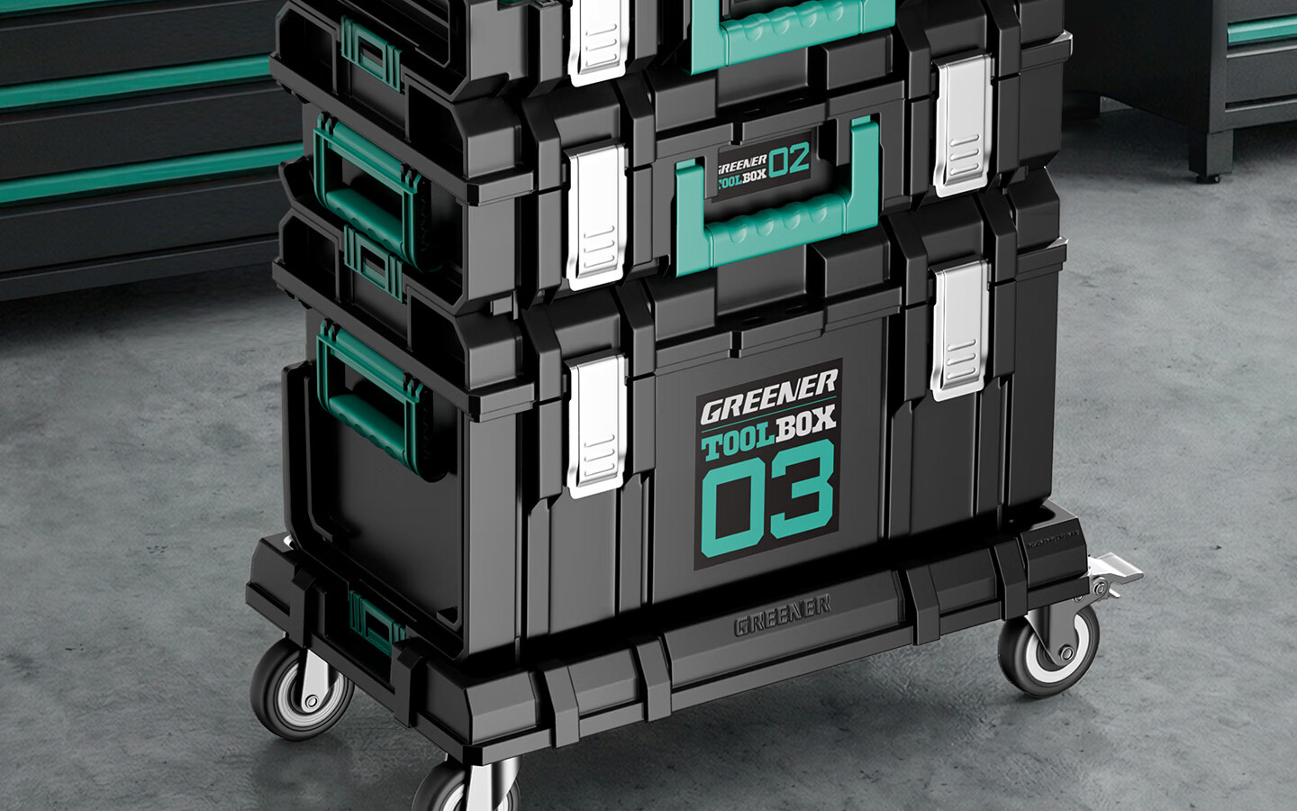 GREENER Stackable Large Capacity Modular Stacking Hardware Toolbox Multifunctional Industrial Grade Set Trolley Case No.3 5